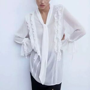 NWT ZARA Sheer ruffled, sheer, white tunic